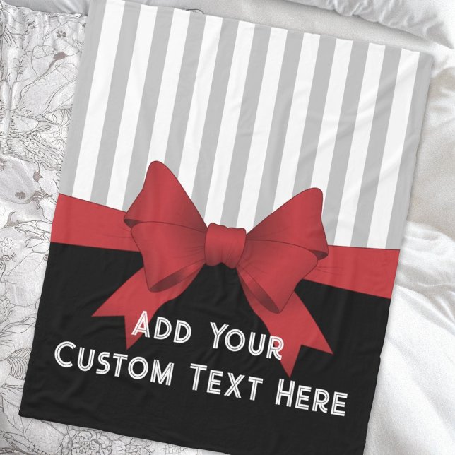 Personalized Elegant Modern Red Ribbon and Stripe Fleece Blanket (Creator Uploaded)