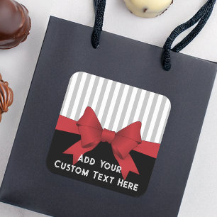 Personalized Elegant Modern Red Ribbon Favour Square Sticker