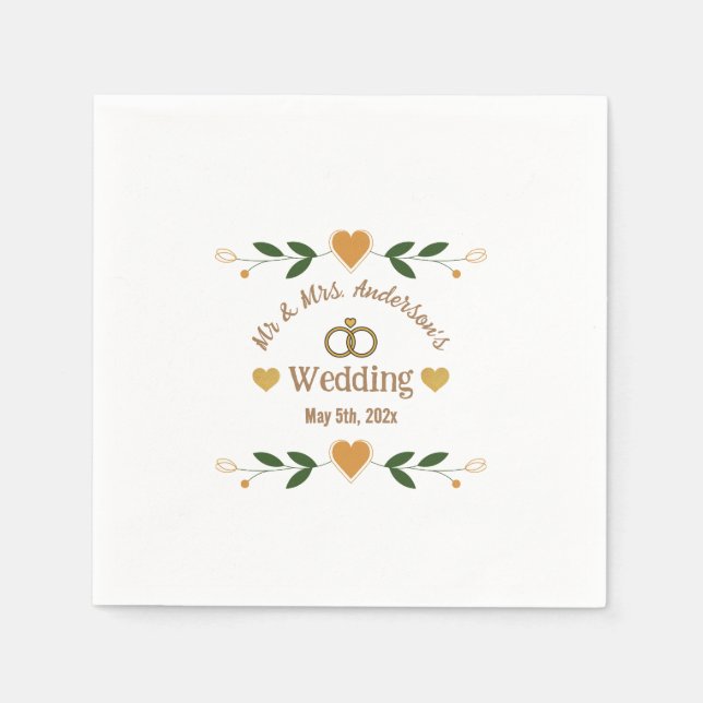 Personalized Elegant Modern White Wedding Party Napkin (Front)