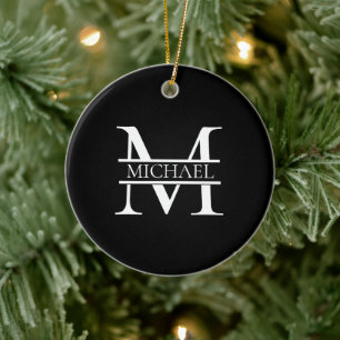 Personalized Elegant Monogram and Name Ceramic Ornament