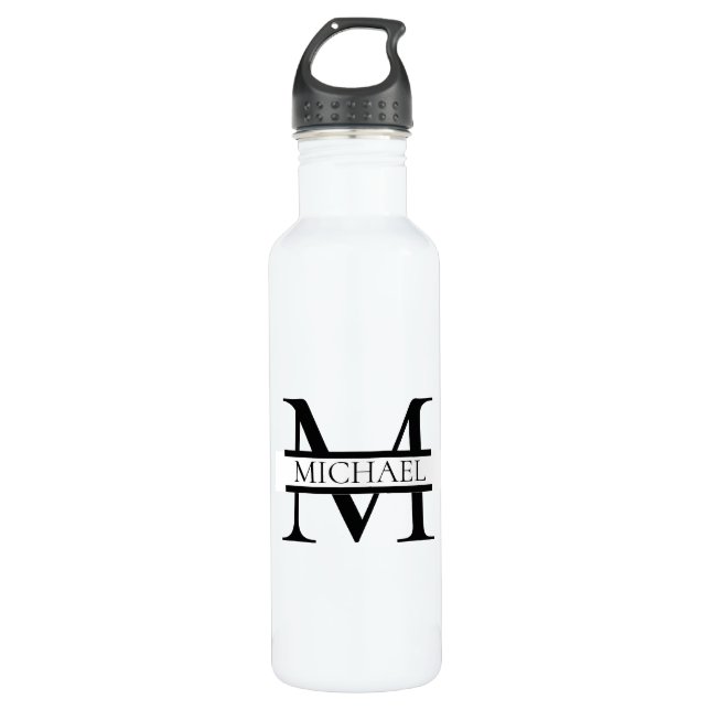 Personalized Elegant Monogram and Name White 710 Ml Water Bottle (Front)