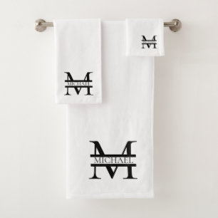 Personalized Elegant Monogram and Name White Bath Towel Set