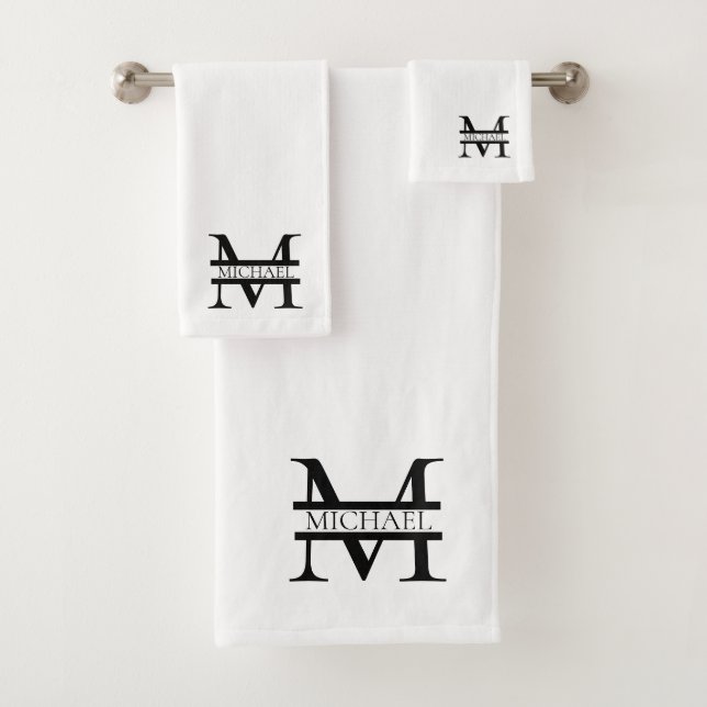 Personalized Elegant Monogram and Name White Bath Towel Set (Insitu)