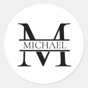 Personalized Elegant Monogram and Name White Classic Round Sticker