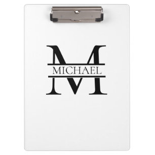 Personalized Elegant Monogram and Name White Clipboard