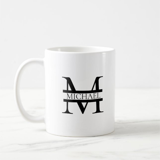 Personalized Elegant Monogram and Name White Coffee Mug (Left)