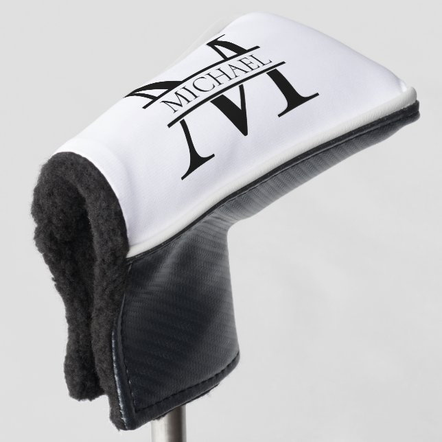 Personalized Elegant Monogram and Name White Golf Head Cover (3/4 Front)