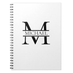 Personalized Elegant Monogram and Name White Notebook