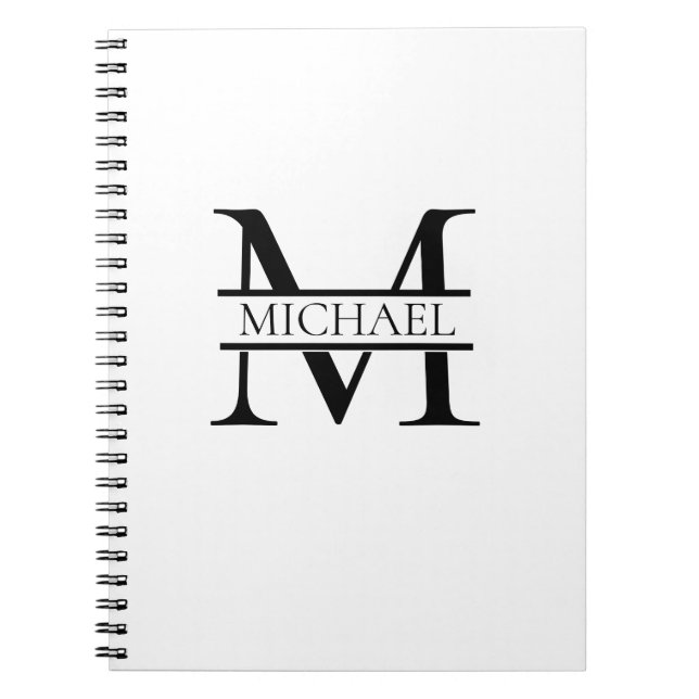 Personalized Elegant Monogram and Name White Notebook (Front)