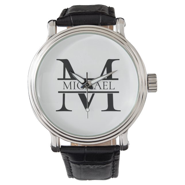 Personalized Elegant Monogram and Name White Watch (Front)