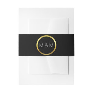 Personalized Elegant Monogram Black & Gold Wedding Invitation Belly Band