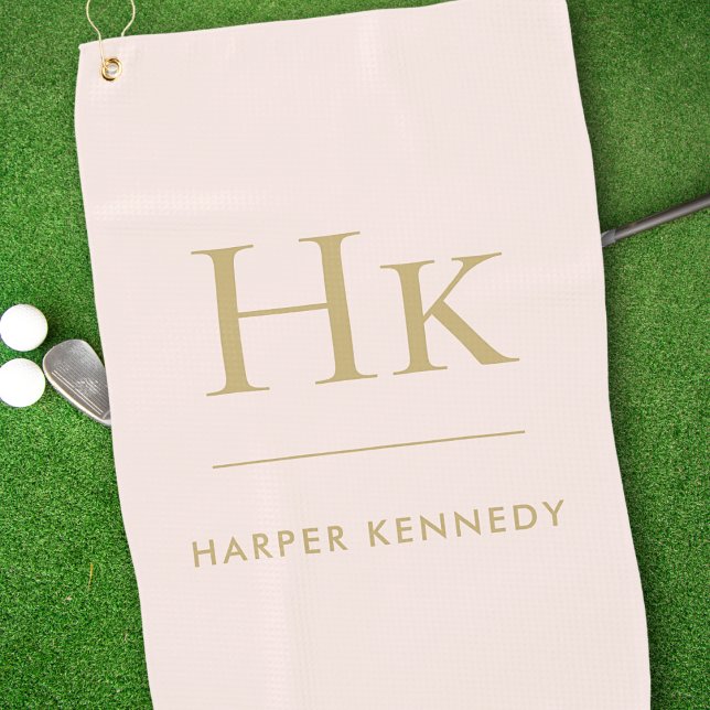 Personalized Elegant Monogram Blush Pink Gold Golf Towel (Creator Uploaded)
