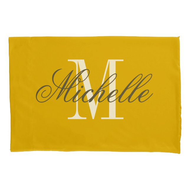 Personalized elegant monogram mustard yellow pillowcase (Front)