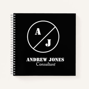 Personalized Elegant Monogram name Black business Notebook