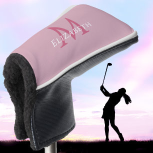 Personalized Elegant Monogram Name Initial Pink Golf Head Cover
