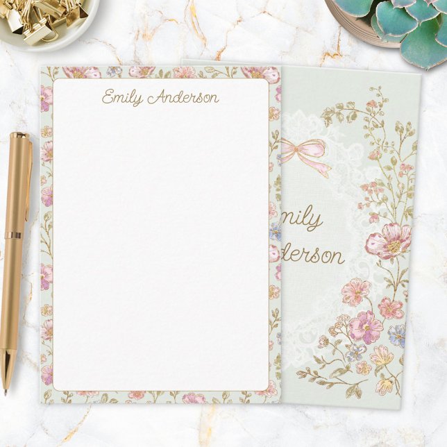 Personalized Elegant Monogram Pretty Flower Floral Card (Front and Back)