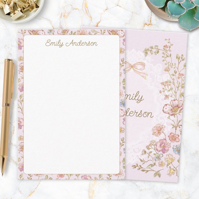 Personalized Elegant Monogram Pretty Flower Floral Card (Front and Back)