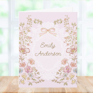 Personalized Elegant Monogram Watercolor Floral Note Card
