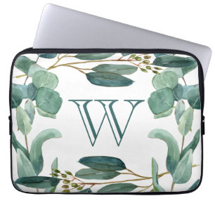 Personalized Elegant Monogrammed Eucalyptus Laptop Sleeve