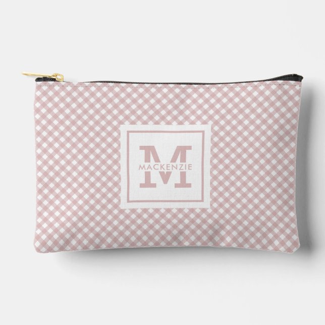 Personalized Elegant Muted Pink Plaid Pattern Accessory Pouch (Front)