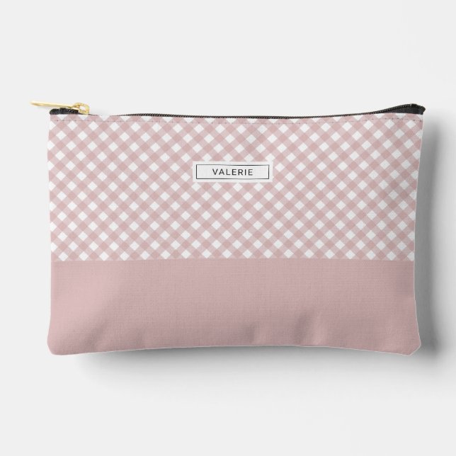 Personalized Elegant Muted Pink Plaid Pattern Accessory Pouch (Front)