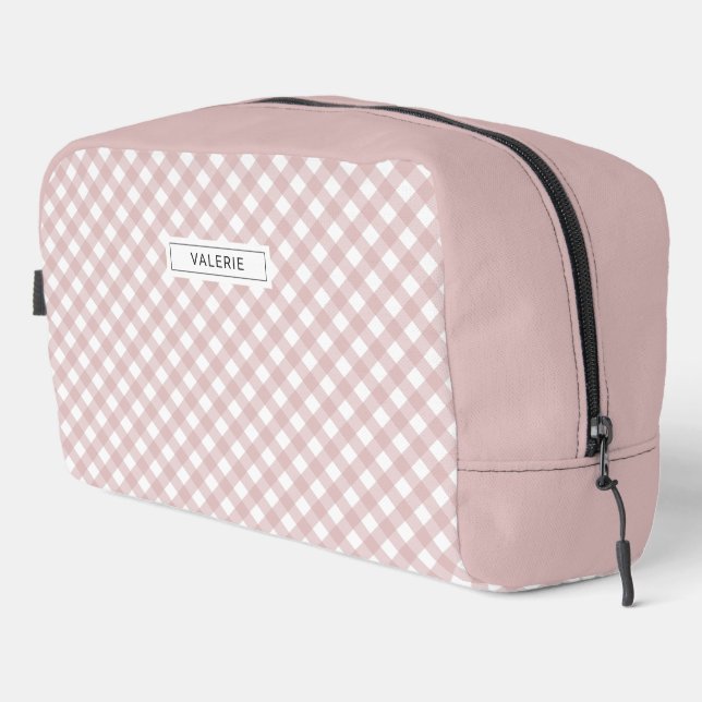Personalized Elegant Muted Pink Plaid Pattern Dopp Kit (Right Corner)
