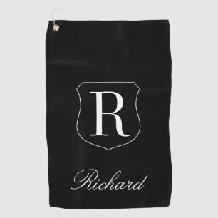 Personalized elegant name monogram logo black golf towel