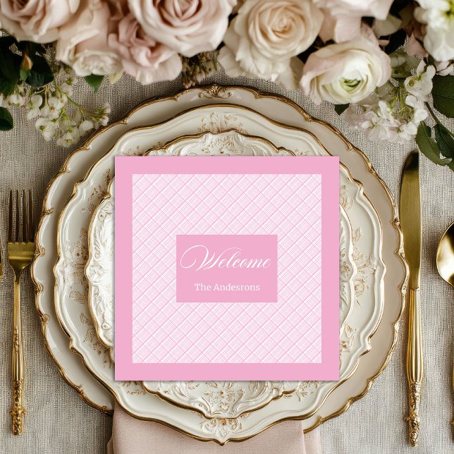 Personalized Elegant Napkins Light Pink Tartan (Personalized Elegant Napkins Light Pink Tartan)