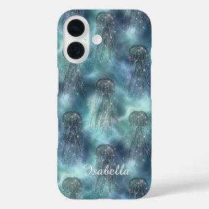 Personalized Elegant Nautical Sparkle Blue Ocean iPhone 16 Case