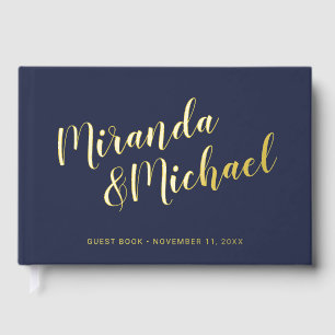 Personalized Elegant Navy and Gold Wedding Guest Book