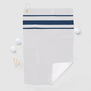 Personalized elegant navy blu stripes golf towel