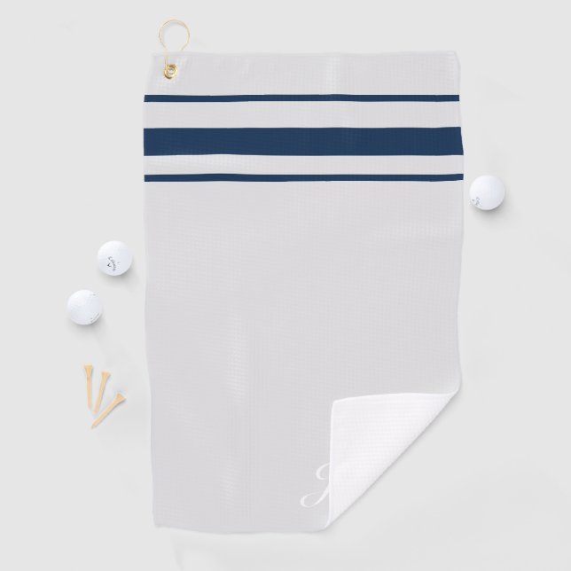 Personalized elegant navy blu stripes golf towel (InSitu)