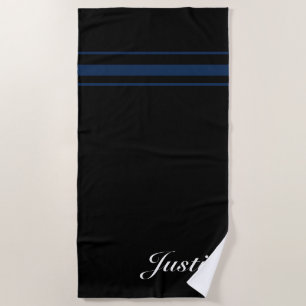 Personalized elegant navy blue  beach towel