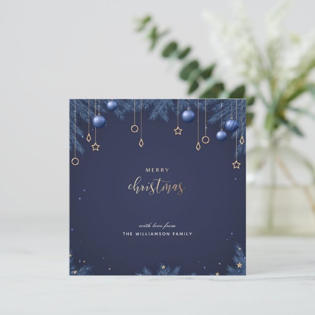 Personalized Elegant Navy Blue Christmas Card (Standing Front)