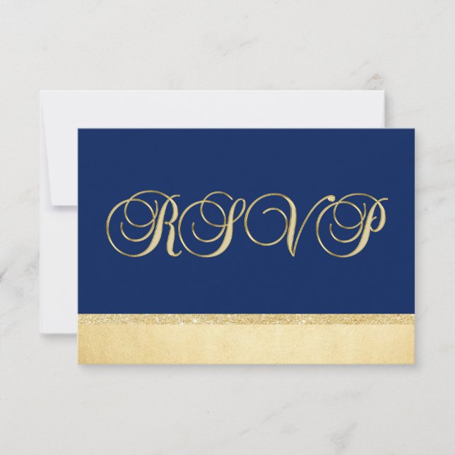 Personalized Elegant Navy Blue Gold RSVP Wedding (Front)