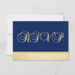 Personalized Elegant Navy Blue Gold RSVP Wedding Card