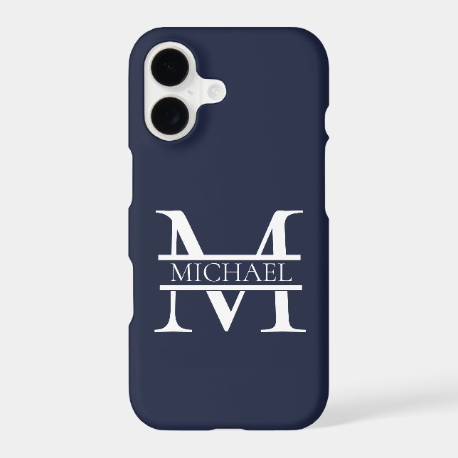 Personalized Elegant Navy Blue Monogram and Name iPhone Case (Back)