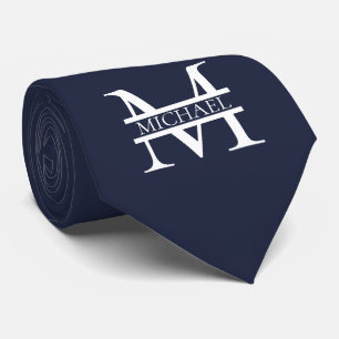 Personalized Elegant Navy Blue Monogram and Name Tie