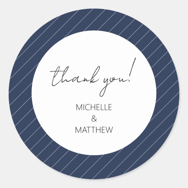 Personalized Elegant Navy Blue Wedding Classic Round Sticker (Front)