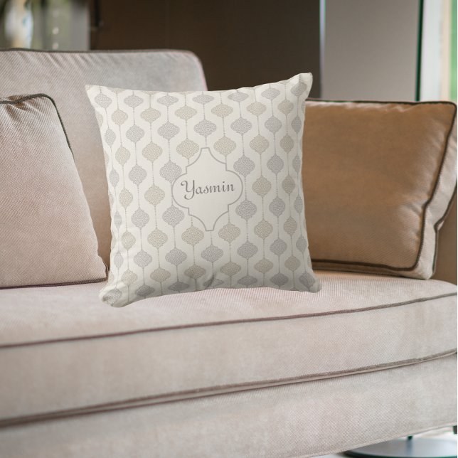 Personalized Elegant Neutral Arabesque  Throw Pillow (Creator Uploaded)
