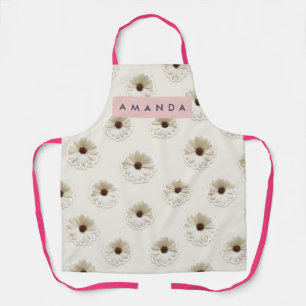 Personalized Elegant Neutral Daisy Floral Pattern Apron