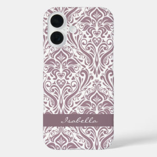 Personalized Elegant Old Lavender Damask Pattern iPhone 16 Case