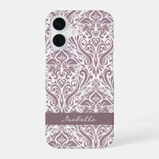 Personalized Elegant Old Lavender Damask Pattern iPhone 16 Case (Back)