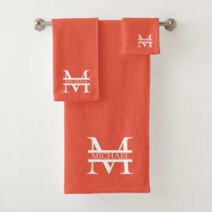 Personalized Elegant Orange Monogram and Name Bath Towel Set