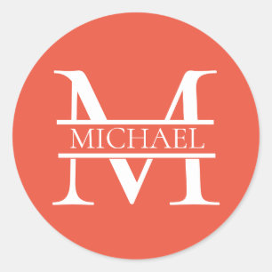 Personalized Elegant Orange Monogram and Name Classic Round Sticker
