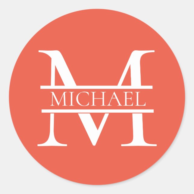 Personalized Elegant Orange Monogram and Name Classic Round Sticker (Front)