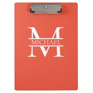 Personalized Elegant Orange Monogram and Name Clipboard