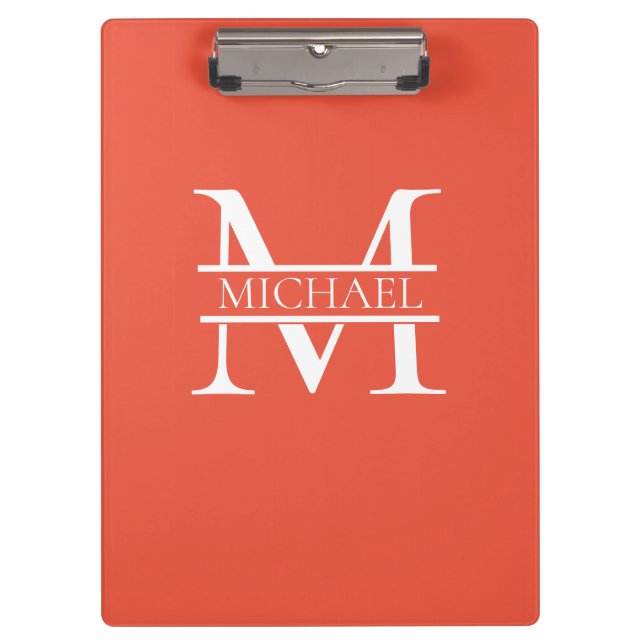 Personalized Elegant Orange Monogram and Name Clipboard (Front)
