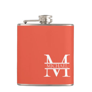 Personalized Elegant Orange Monogram and Name Hip Flask