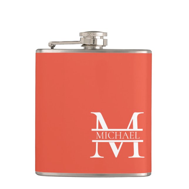 Personalized Elegant Orange Monogram and Name Hip Flask (Front)